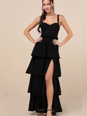 Lulus Medium Sophisticated Occasion Black Bustier Lace-Up Maxi Dress
